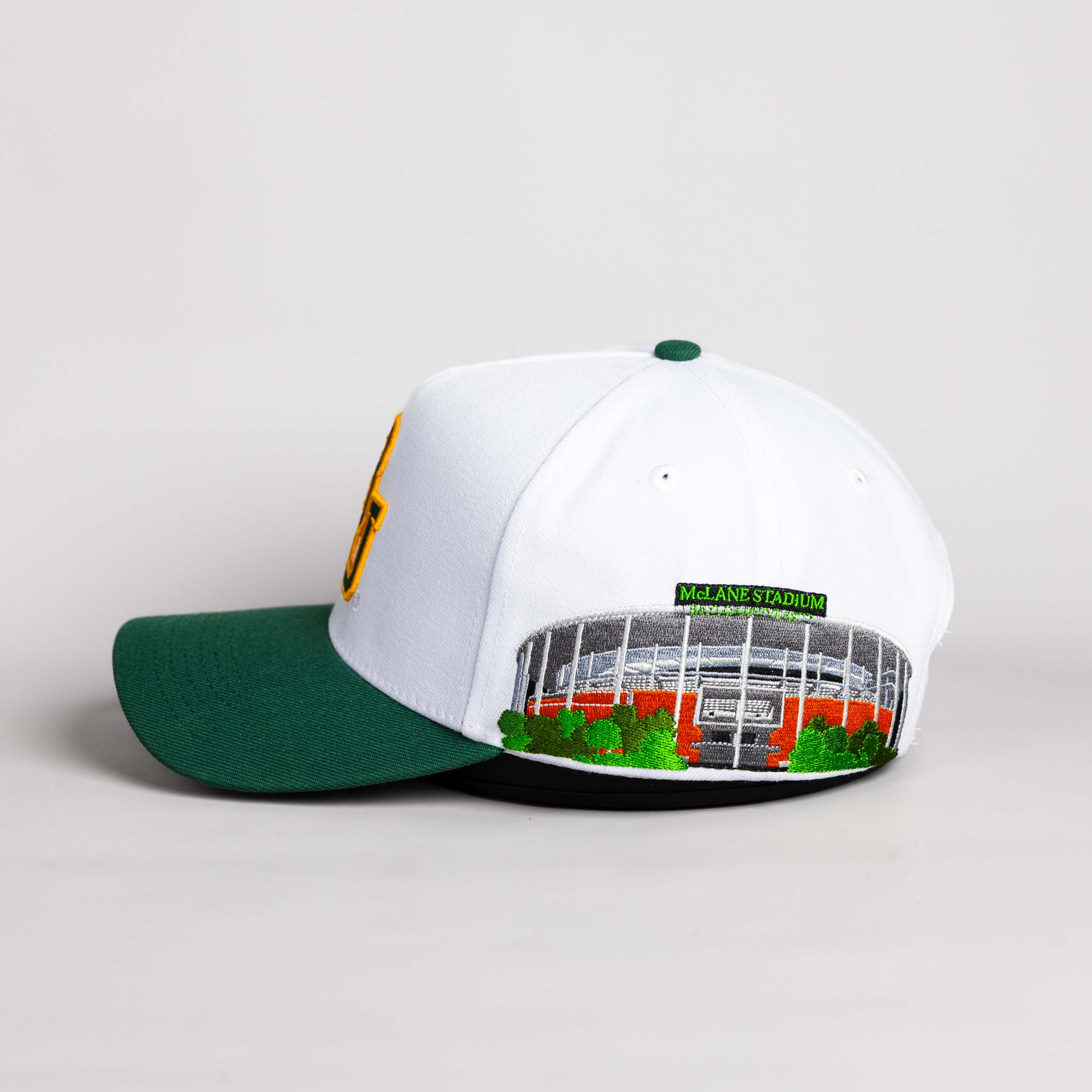 Baylor Bears Hat White & Green Suede Stadium Patch - Side Stadium
