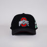 Black Corduroy Ohio State Buckeyes Snapback Hat with Helmet Sticker Leaf Patches - Front Panel