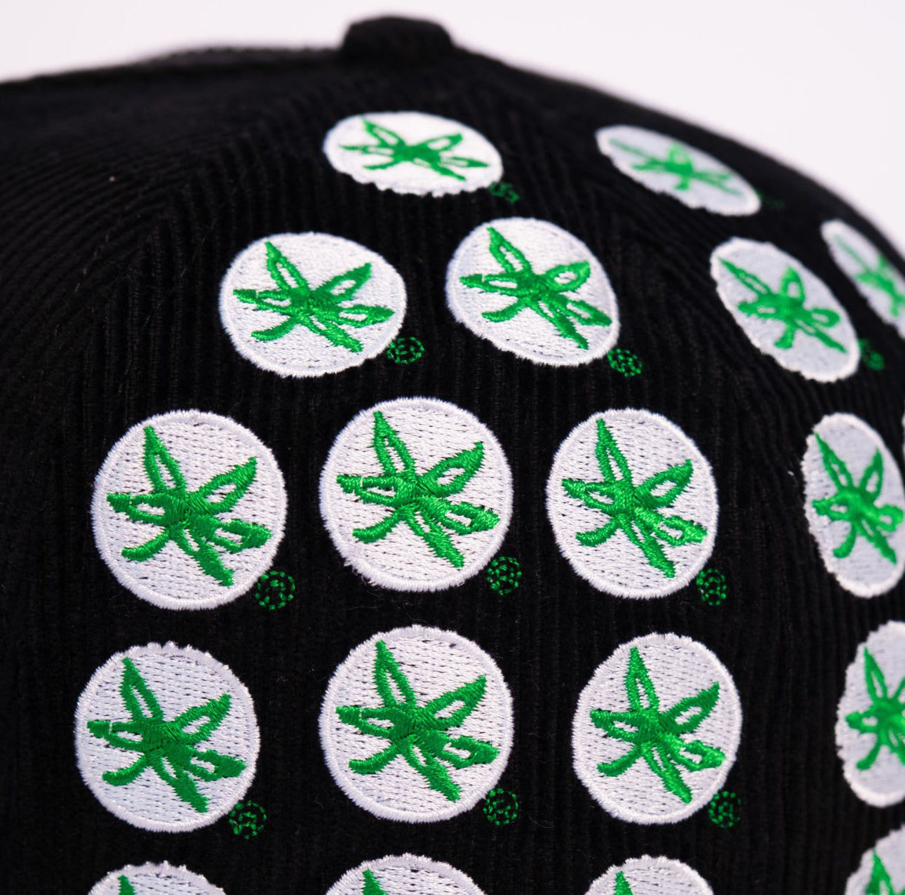 Black Corduroy Ohio State Buckeyes Snapback Hat with Helmet Sticker Leaf Patches - Side Patch Detail