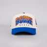 Boise State Broncos Cream and Blue Snapback Hat with Stampede Logo and The Blue Patch - Front Panel