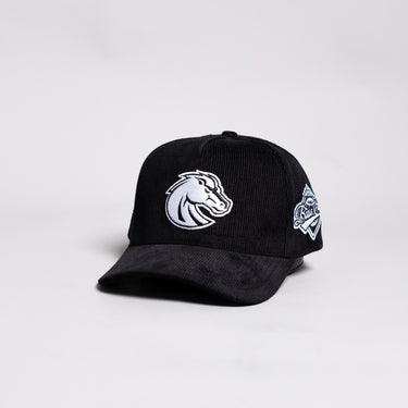 Boise State Broncos Hat Black Corduroy White Logo Side Patch Snapback - Angled View