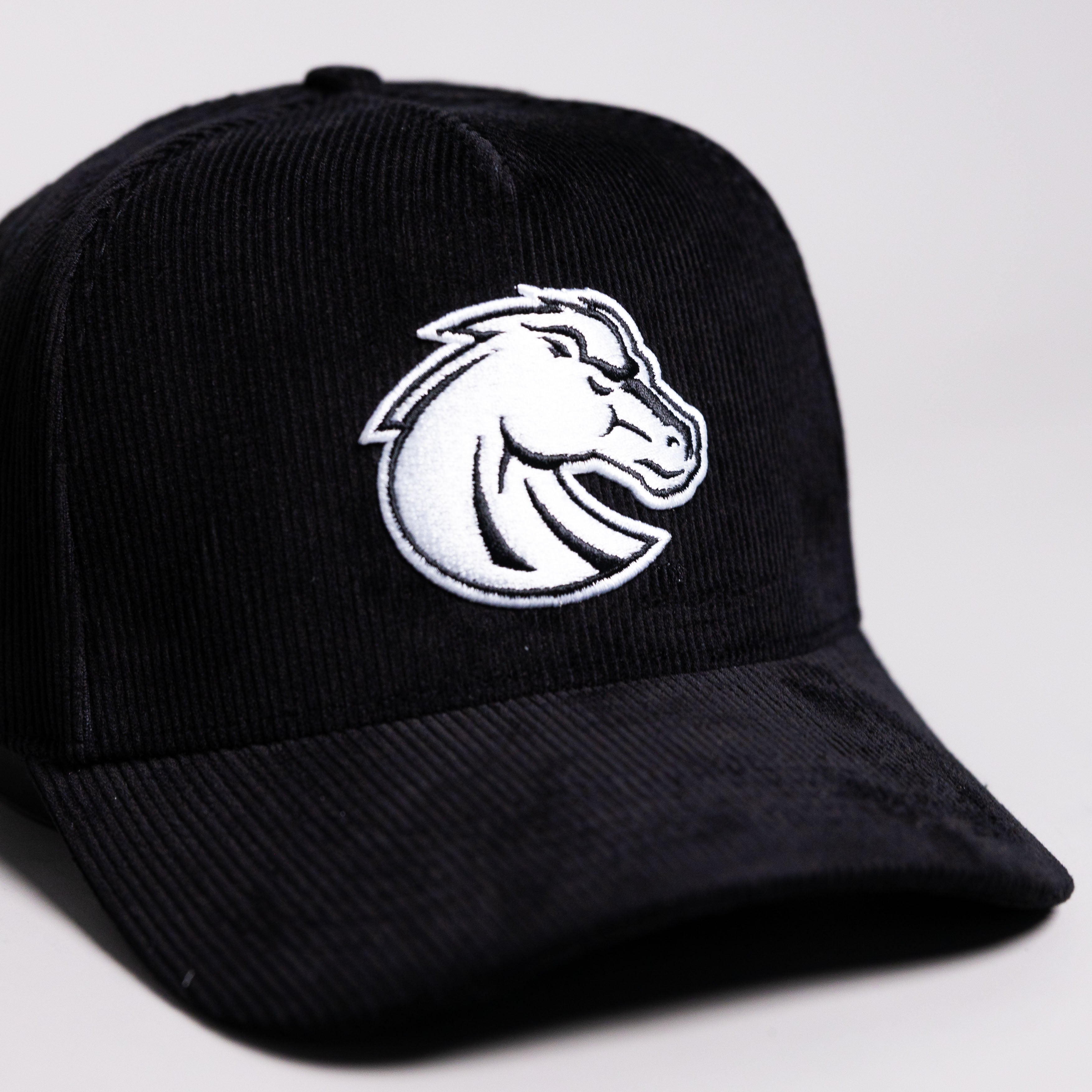 Boise State Broncos Hat Black Corduroy White Logo Side Patch Snapback - Front Detail