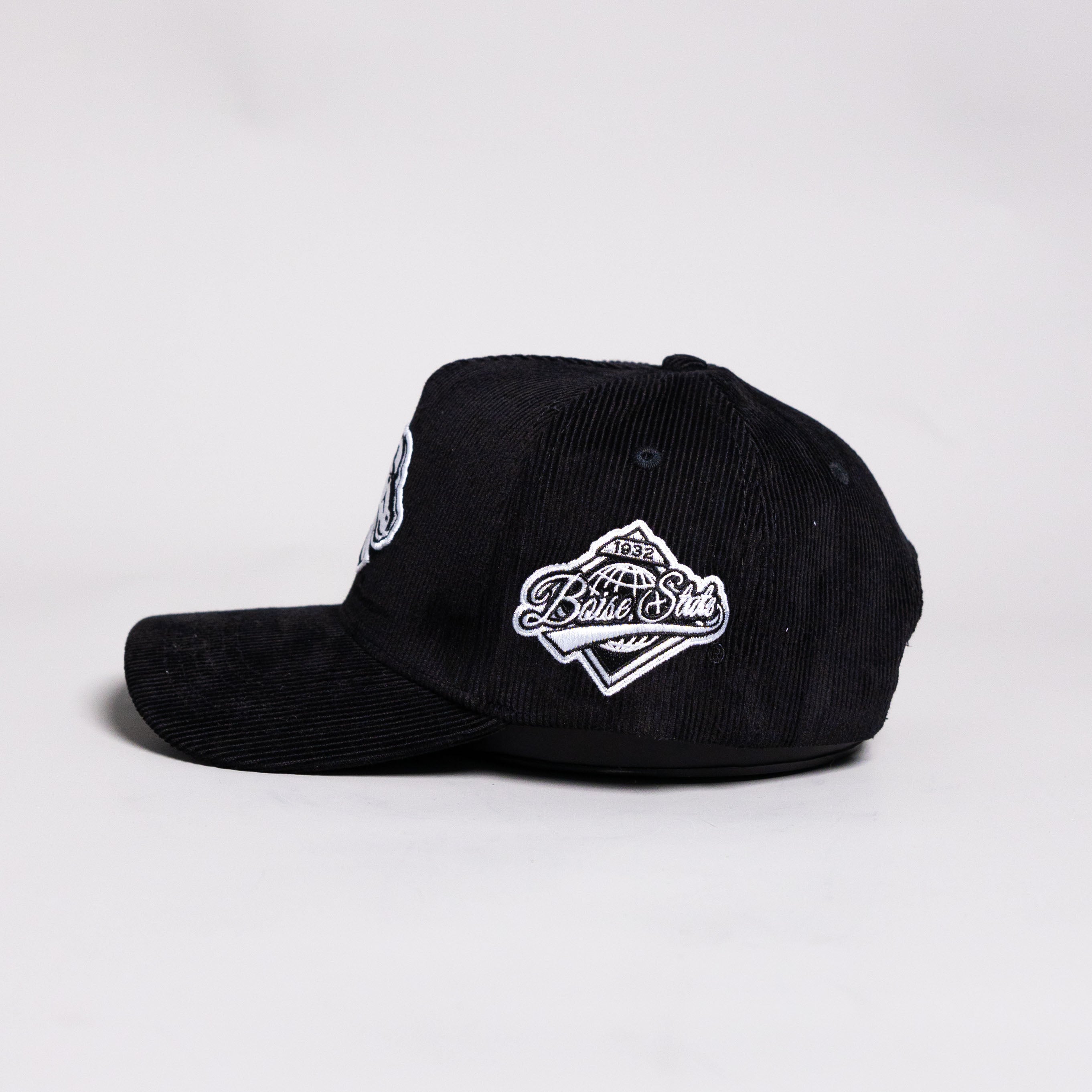 Boise State Broncos Hat Black Corduroy White Logo Side Patch Snapback - Side Patch