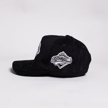Boise State Broncos Hat Black Corduroy White Logo Side Patch Snapback - Side Patch