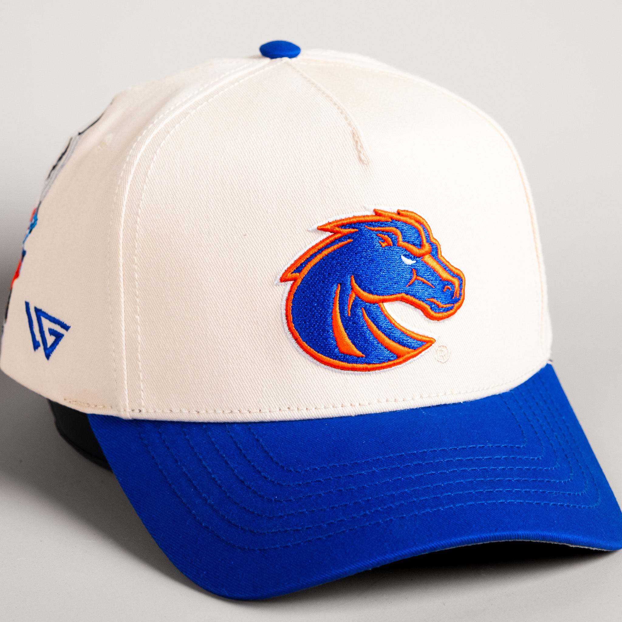 Boise State Broncos Hat Cream & Royal Blue Home Crowd - Angled View