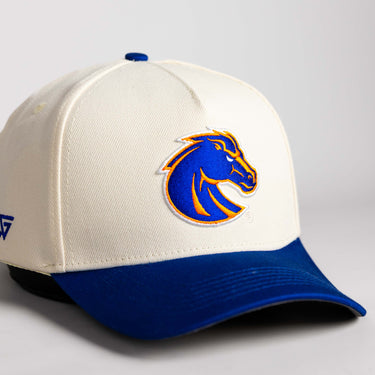 Boise State Broncos Hat Cream & Royal Blue Stadium Patch - Angled View
