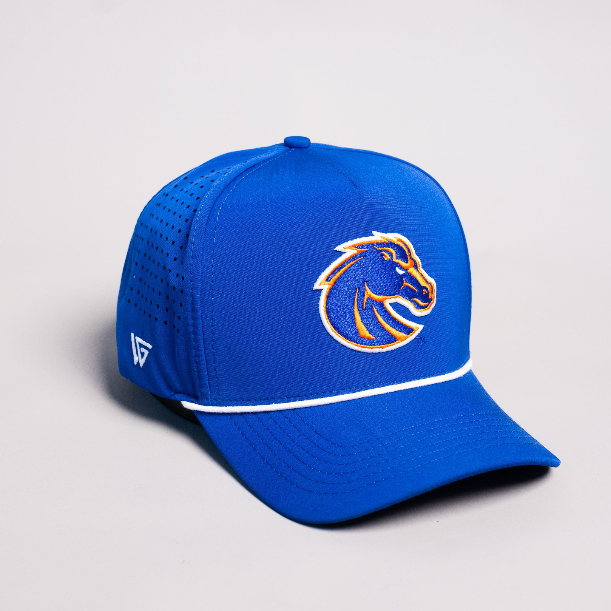 Boise State Broncos Hat Royal Blue Tee Box Performance Rope Snapback - Angled View