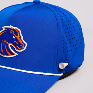 Boise State Broncos Hat Royal Blue Tee Box Performance Rope Snapback - Front Detail Angled