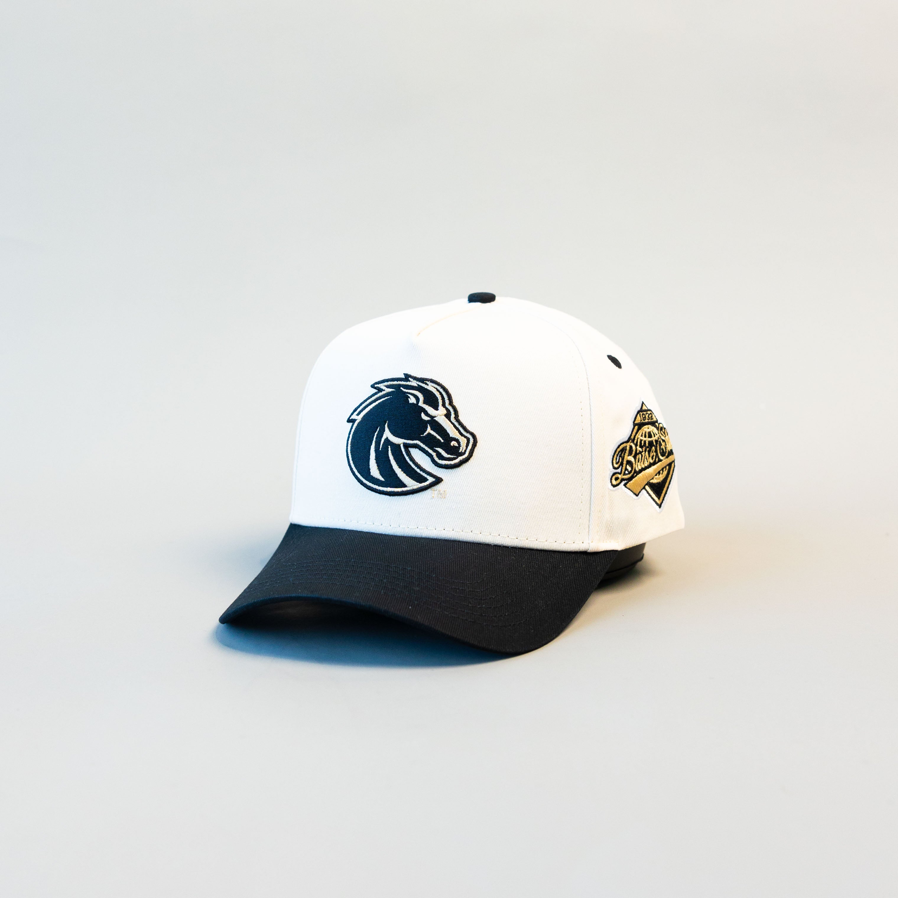 Boise State Broncos Hat White Black Brim Bronco Logo Snapback BSU Team - Angled View