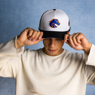 Boise State Broncos Hat White & Black Color Splash Snapback - On Model Lifestyle