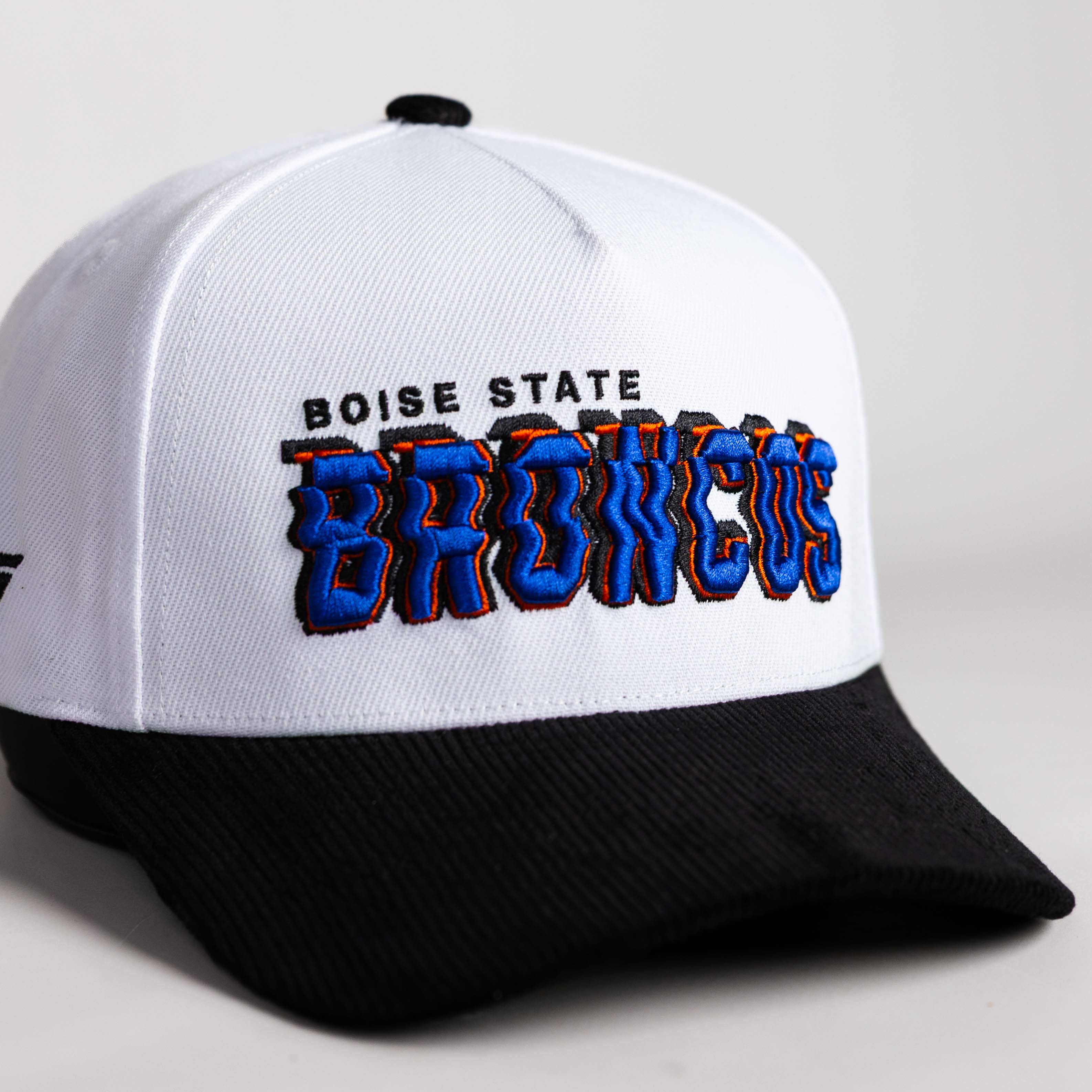 Boise State Broncos Hat White & Black Corduroy Stadium Pulse Snapback - Angled View