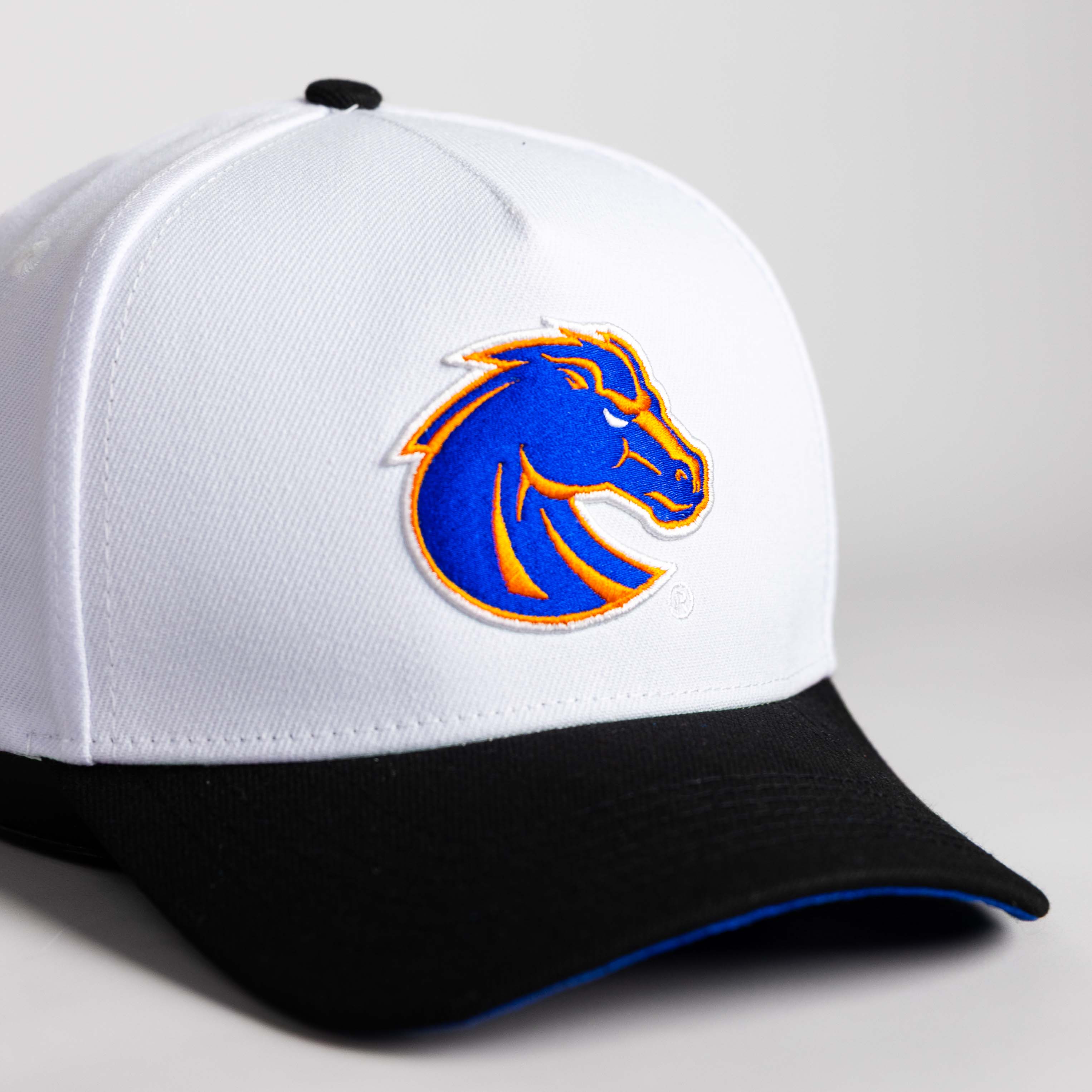 Boise State Broncos Hat White Black Suede Color Splash - Angled View
