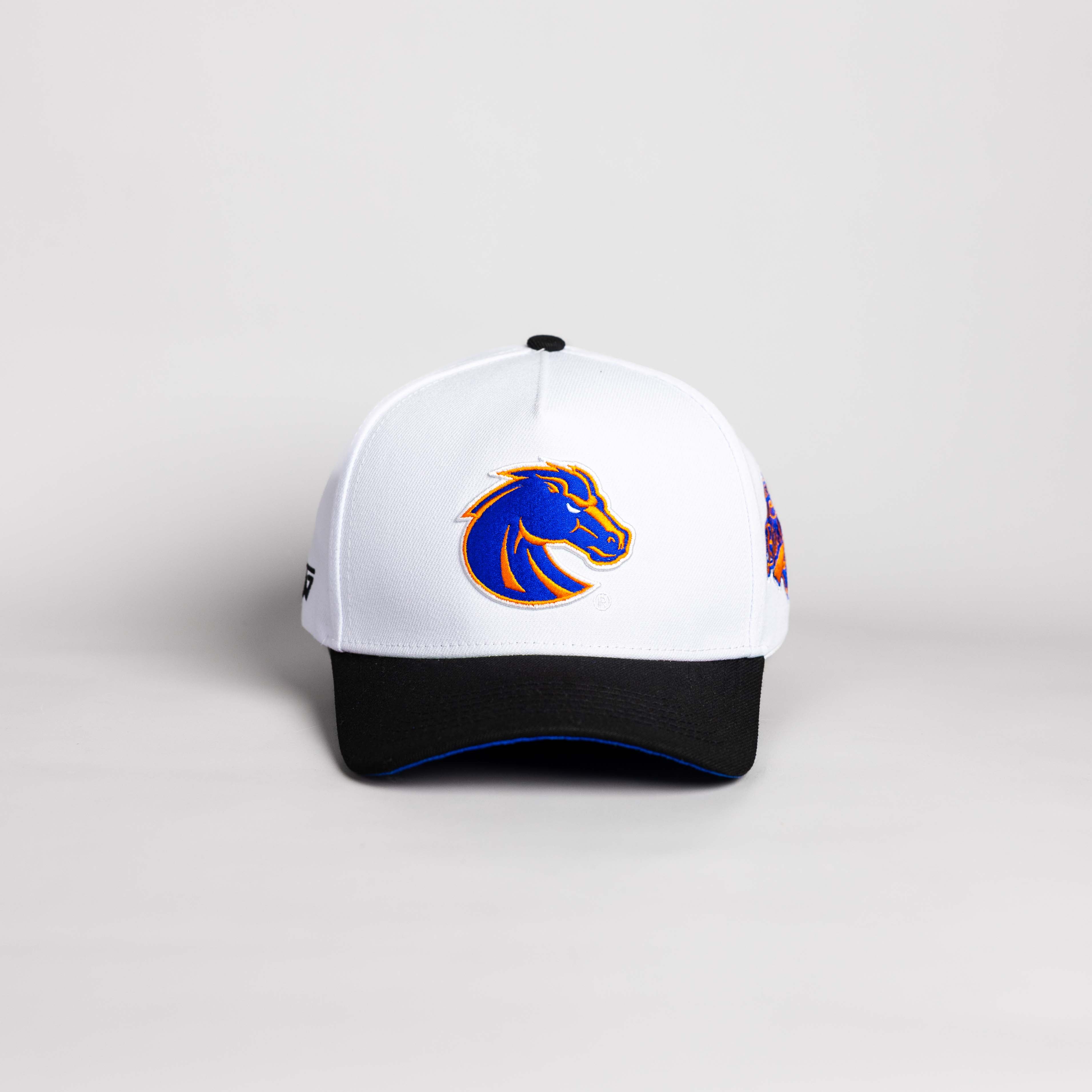 Boise State Broncos Hat White Black Suede Color Splash - Front Panel