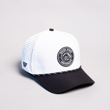 Boise State Broncos Hat White Black Tee Box - Angled View