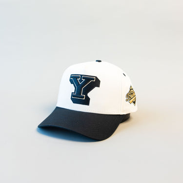 BYU Cougars Block Y Hat White Black Brim Side Patch Snapback College BYU - Angled View