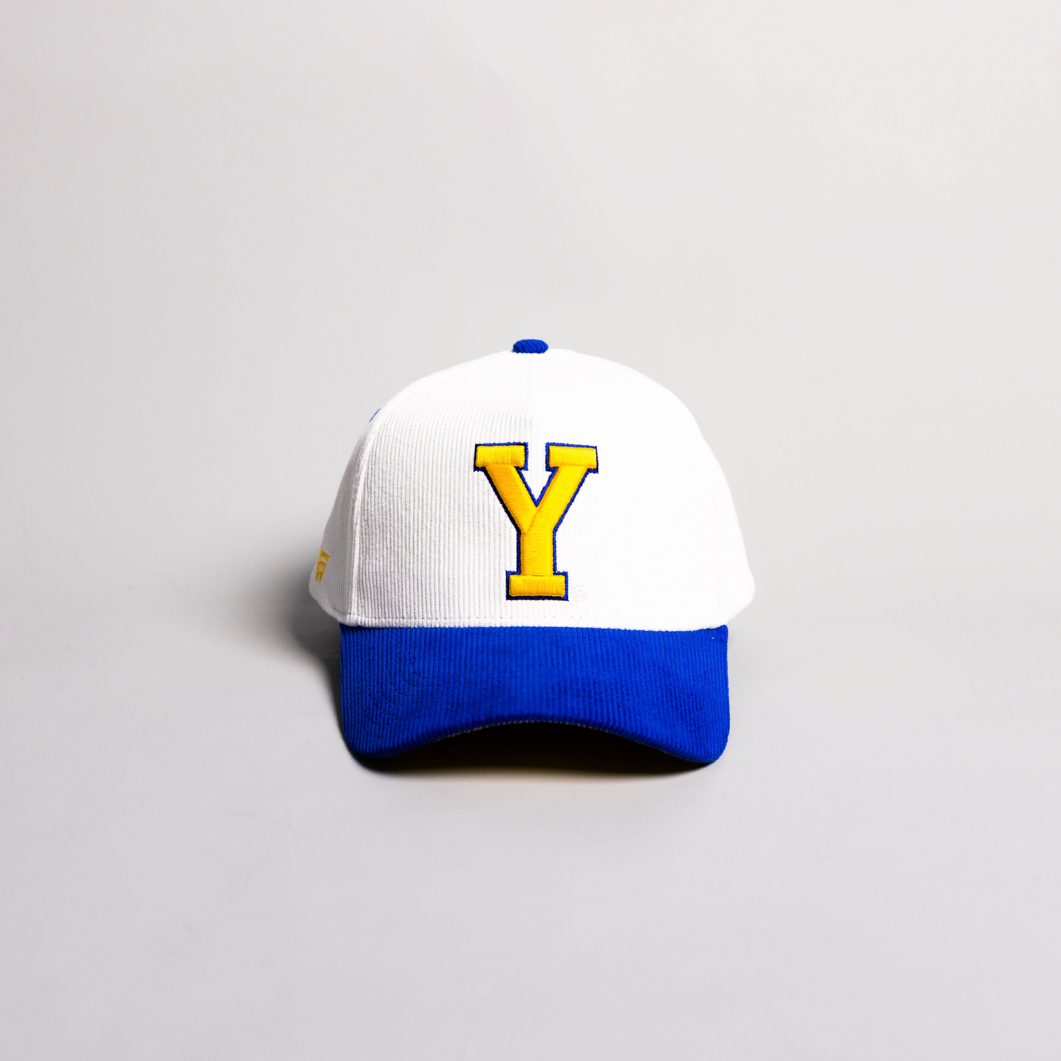 BYU Cougars Block Y Hat White Royal Yellow Corduroy Snapback - Front Panel