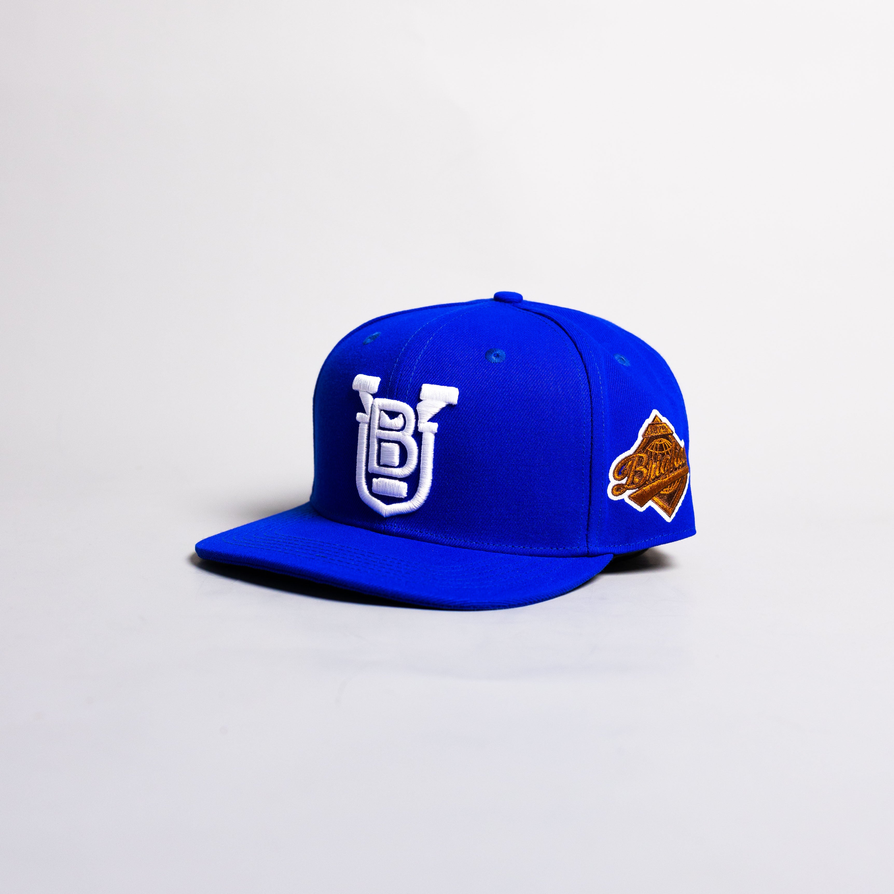 BYU Cougars Fitted Hat Royal Blue White BYU Monogram - Angled View
