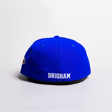 BYU Cougars Fitted Hat Royal Blue White BYU Monogram - Back View