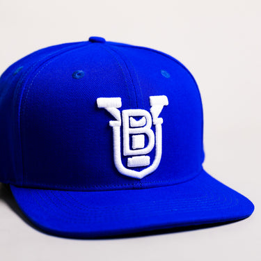 BYU Cougars Fitted Hat Royal Blue White BYU Monogram - Front Detail