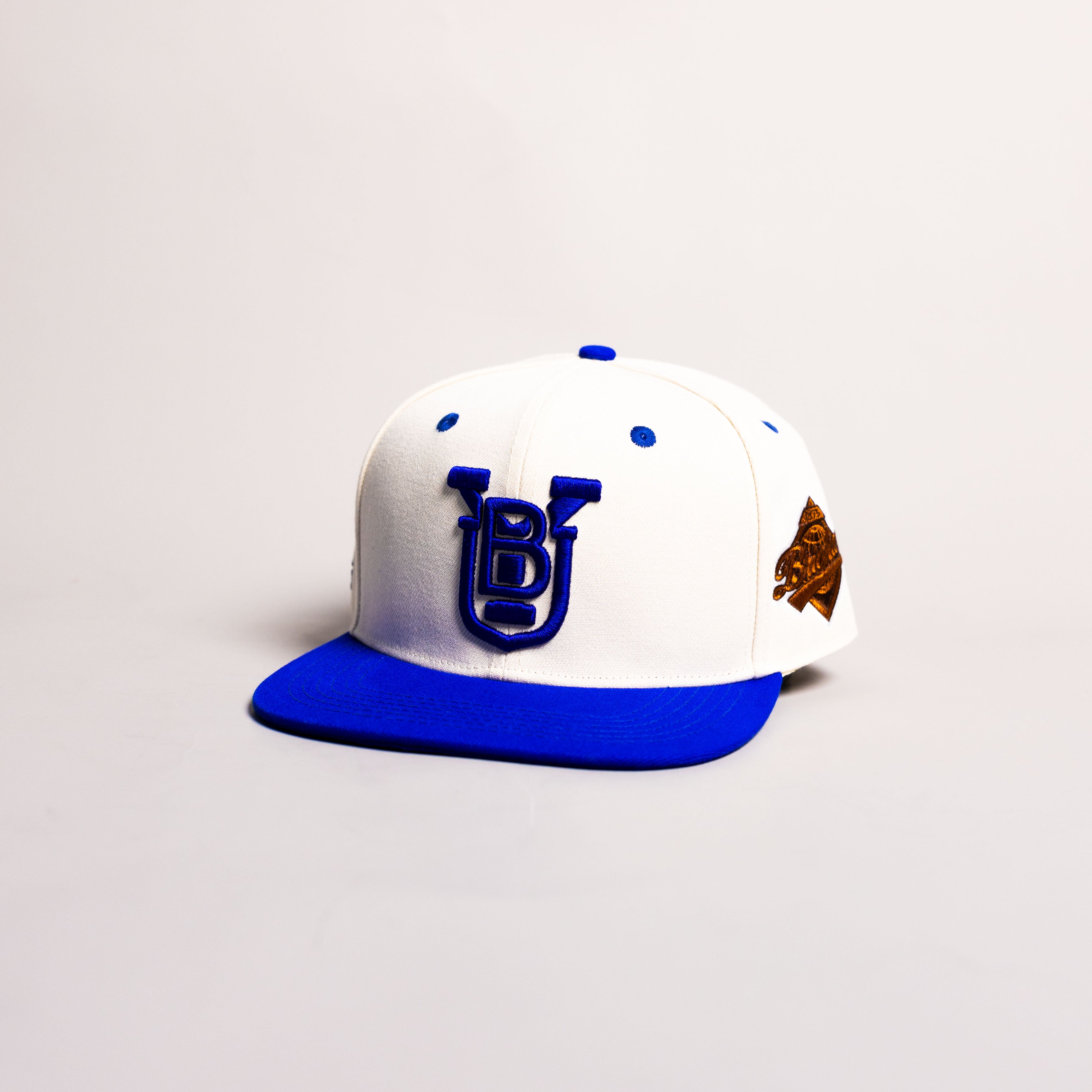 BYU Cougars Hat Cream & Royal Blue OG Fitted - Angled View