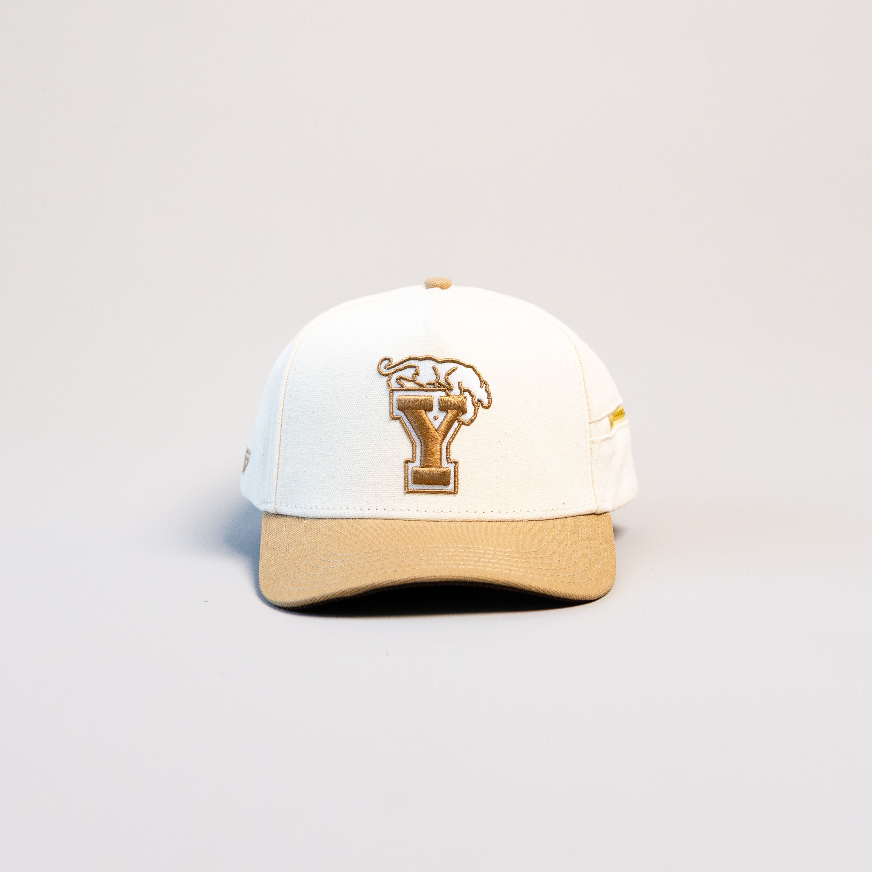BYU Cougars Hat Cream & Tan Jobsite Canvas Snapback - Front Panel
