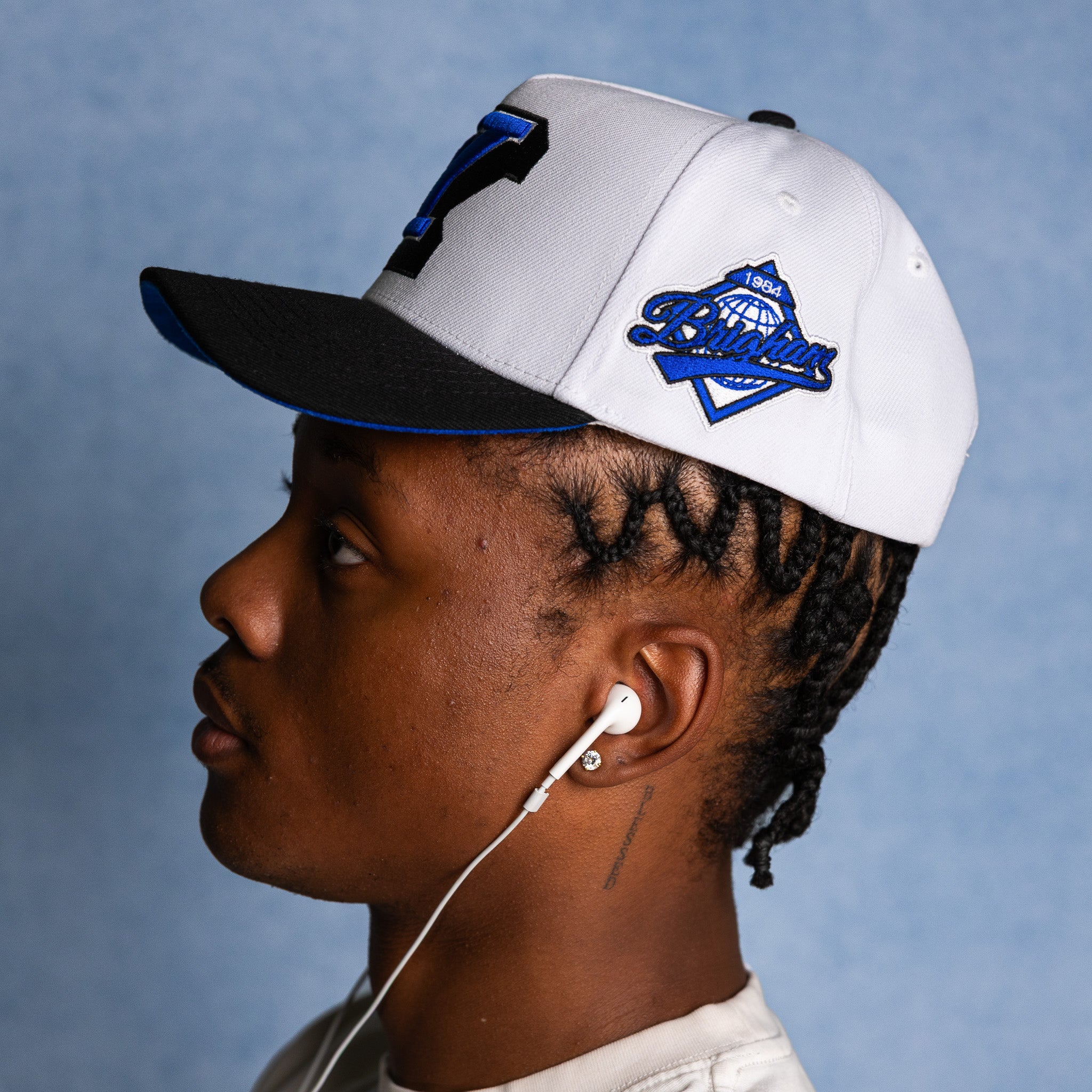 BYU Cougars Hat White & Black Block Y Snapback - On Model Lifestyle B