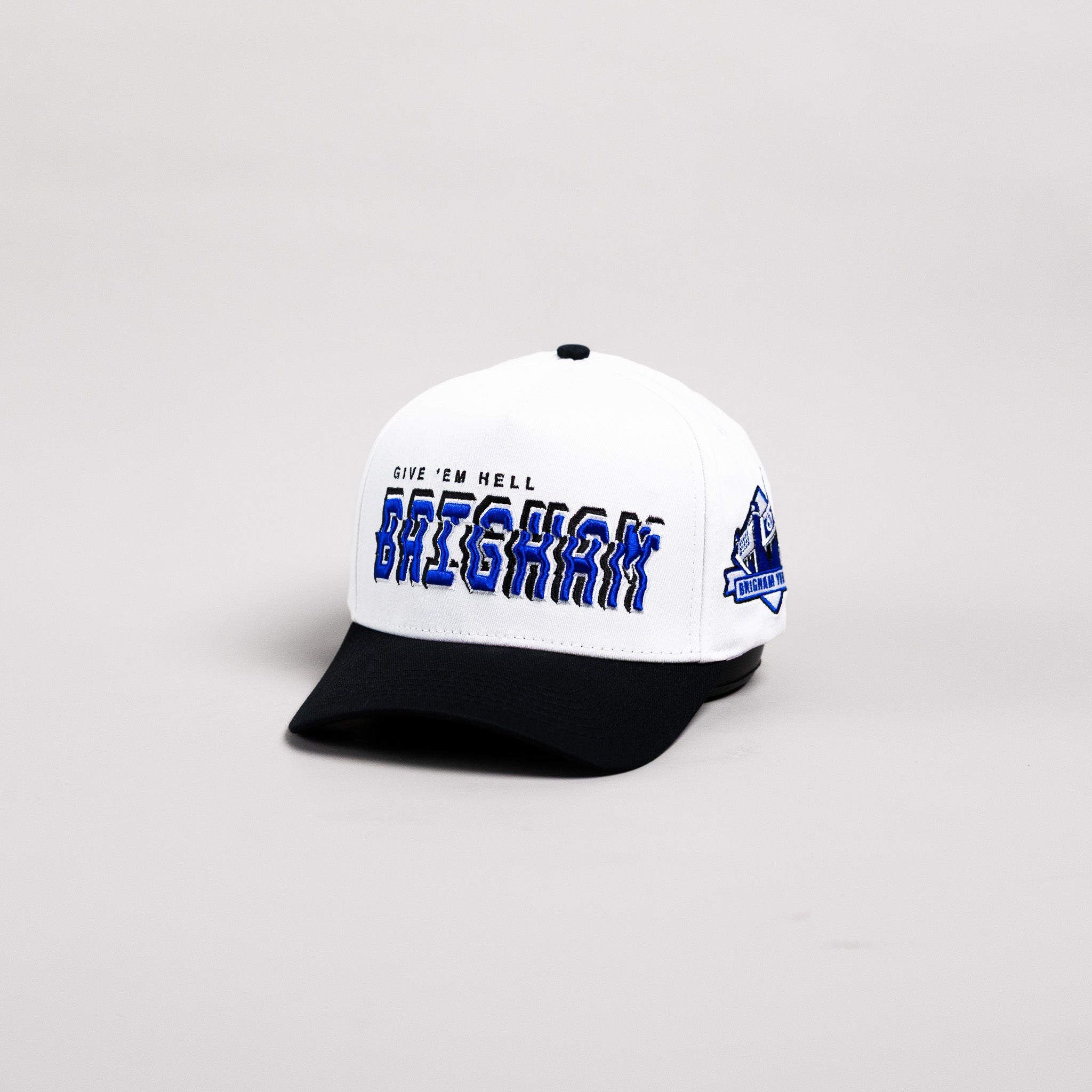 BYU Cougars Hat White & Black Corduroy Stadium Pulse Snapback - Angled View