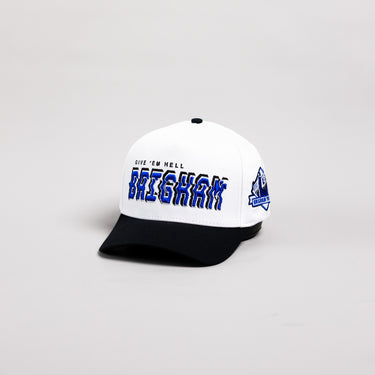 BYU Cougars Hat White & Black Corduroy Stadium Pulse Snapback - Angled View