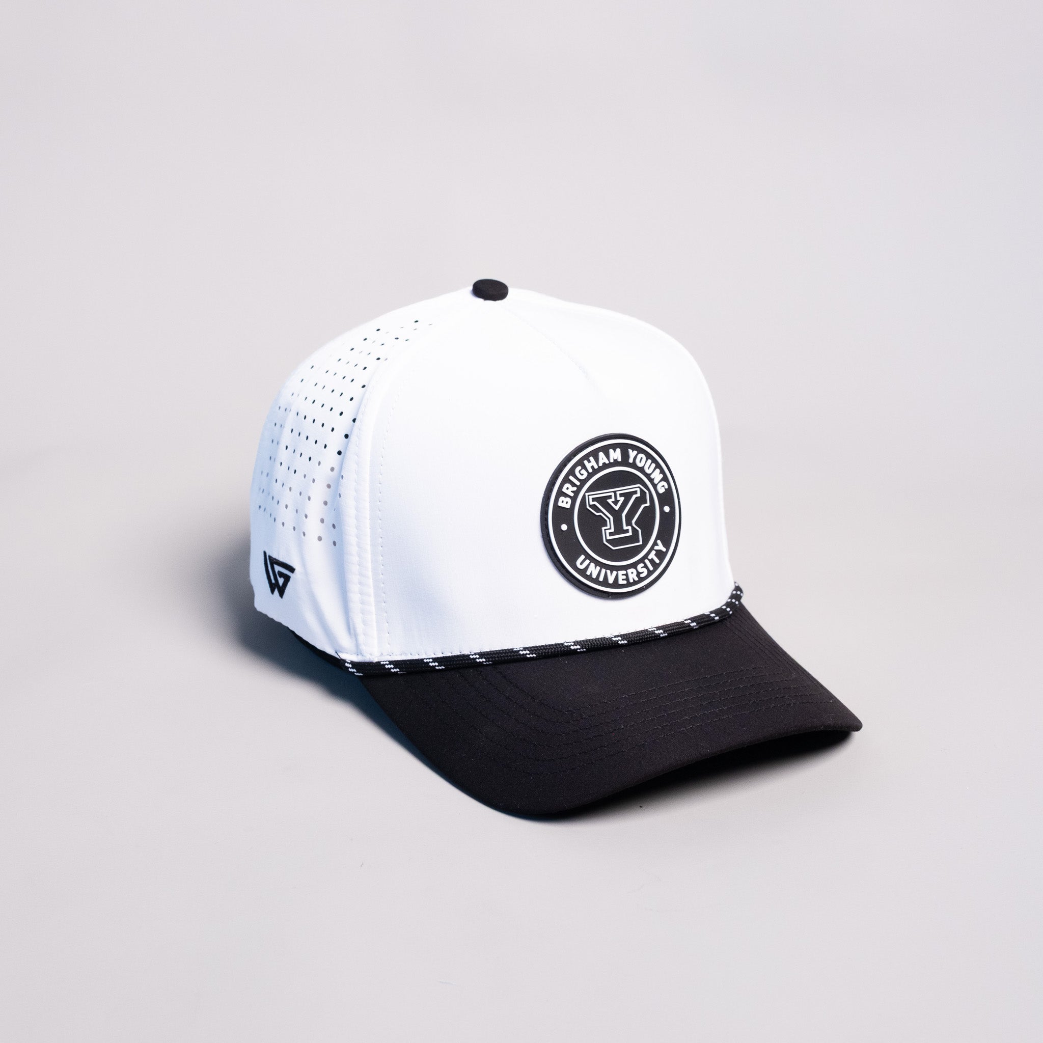 BYU Cougars Hat White Black Tee Box Performance - Angled View