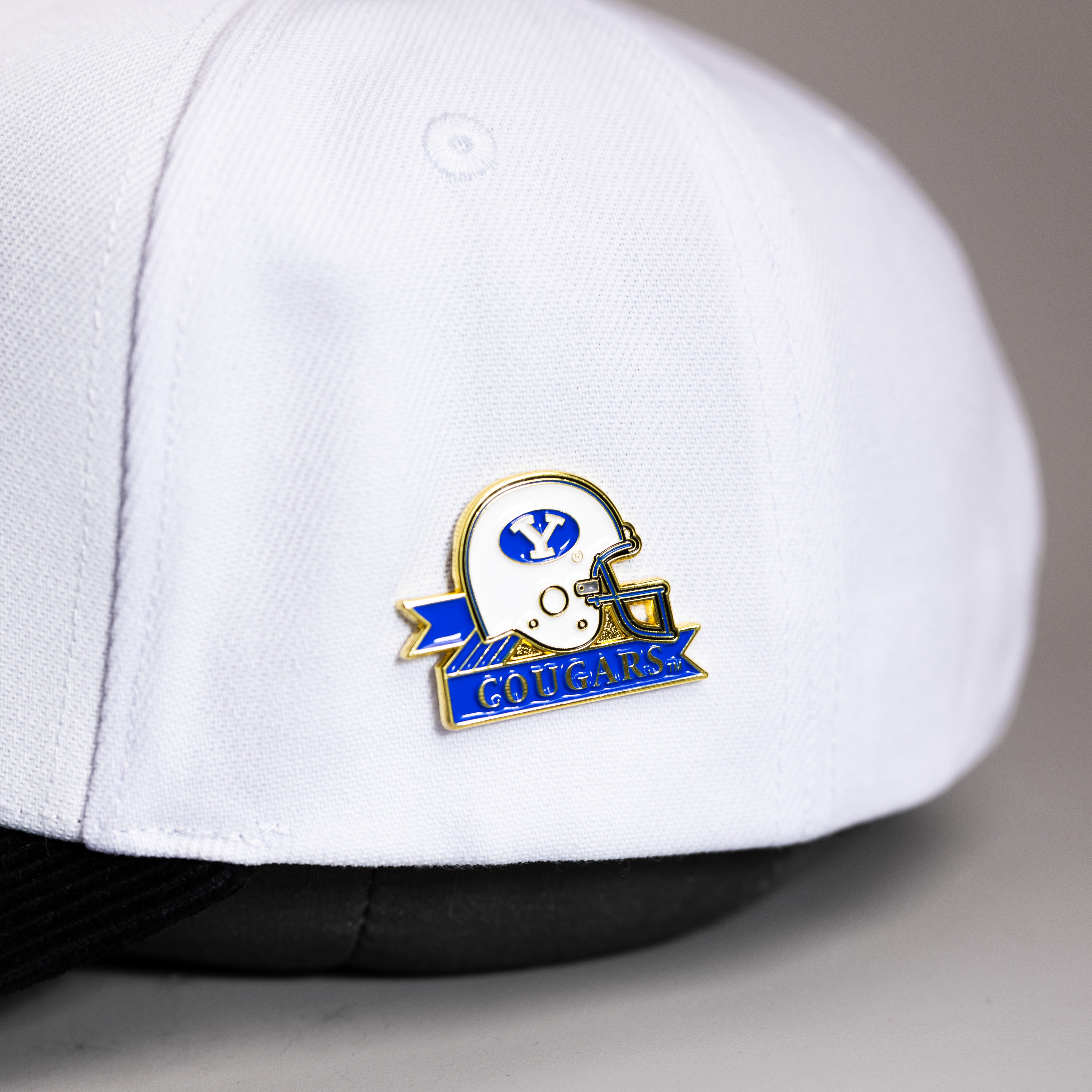 BYU Cougars Helmet Pin Officially Licensed Collectible - On Hat Detail
