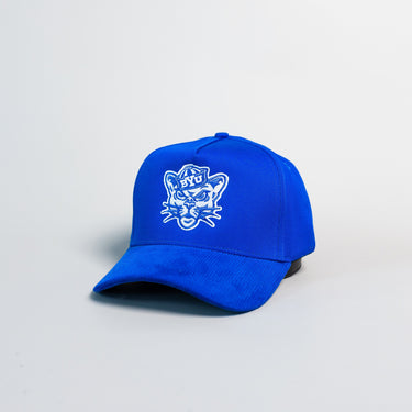 BYU Cougars Mascot Hat Royal Blue Corduroy White Logo Snapback - Angled View
