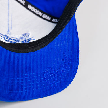 BYU Cougars Mascot Hat Royal Blue Corduroy White Logo Snapback - Underbrim Detail