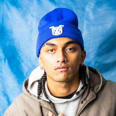 BYU Cougars OG Beanie Royal Blue & White BYU Monogram Knit - On Model Lifestyle