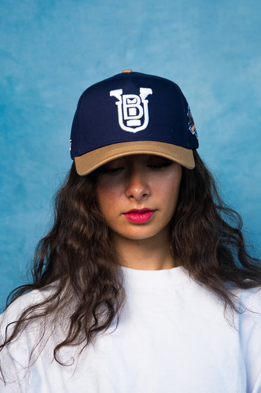 BYU Cougars OG Hat Navy and Beige Snapback - On Model Portrait Lifestyle