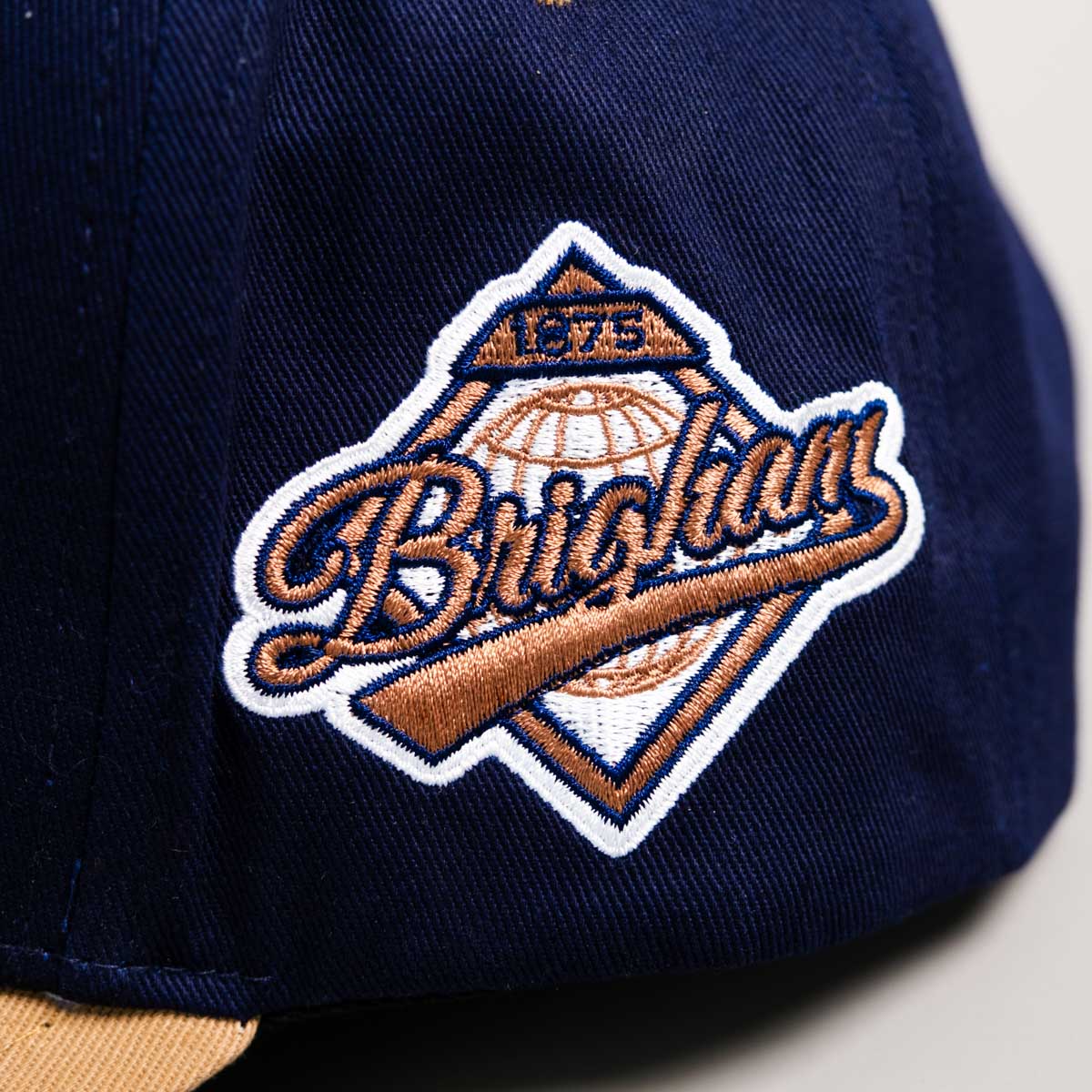 BYU Cougars OG Hat Navy and Beige Snapback - Side Patch Detail