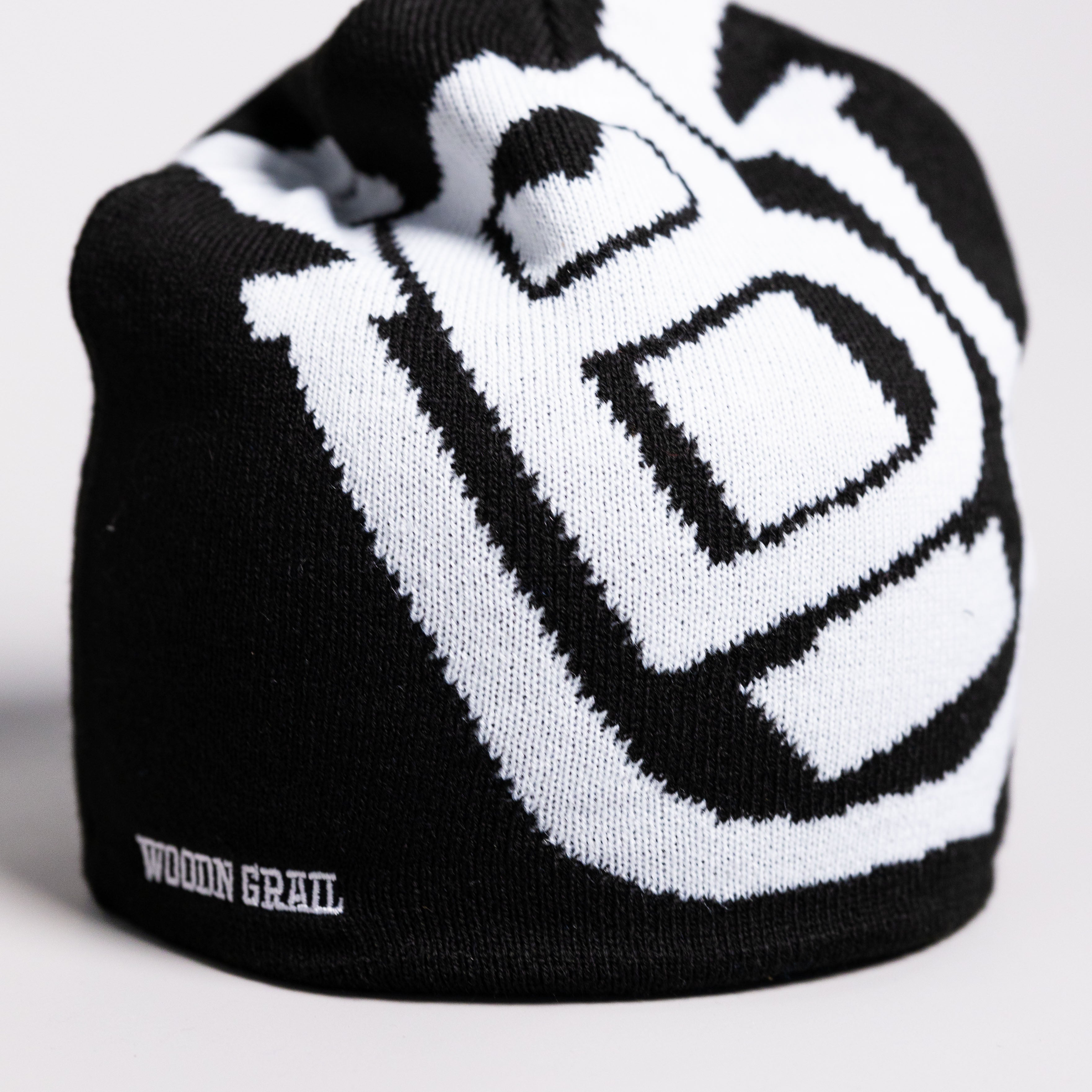 BYU Cougars Tilt Beanie Black & White Block B Knit - Front Detail