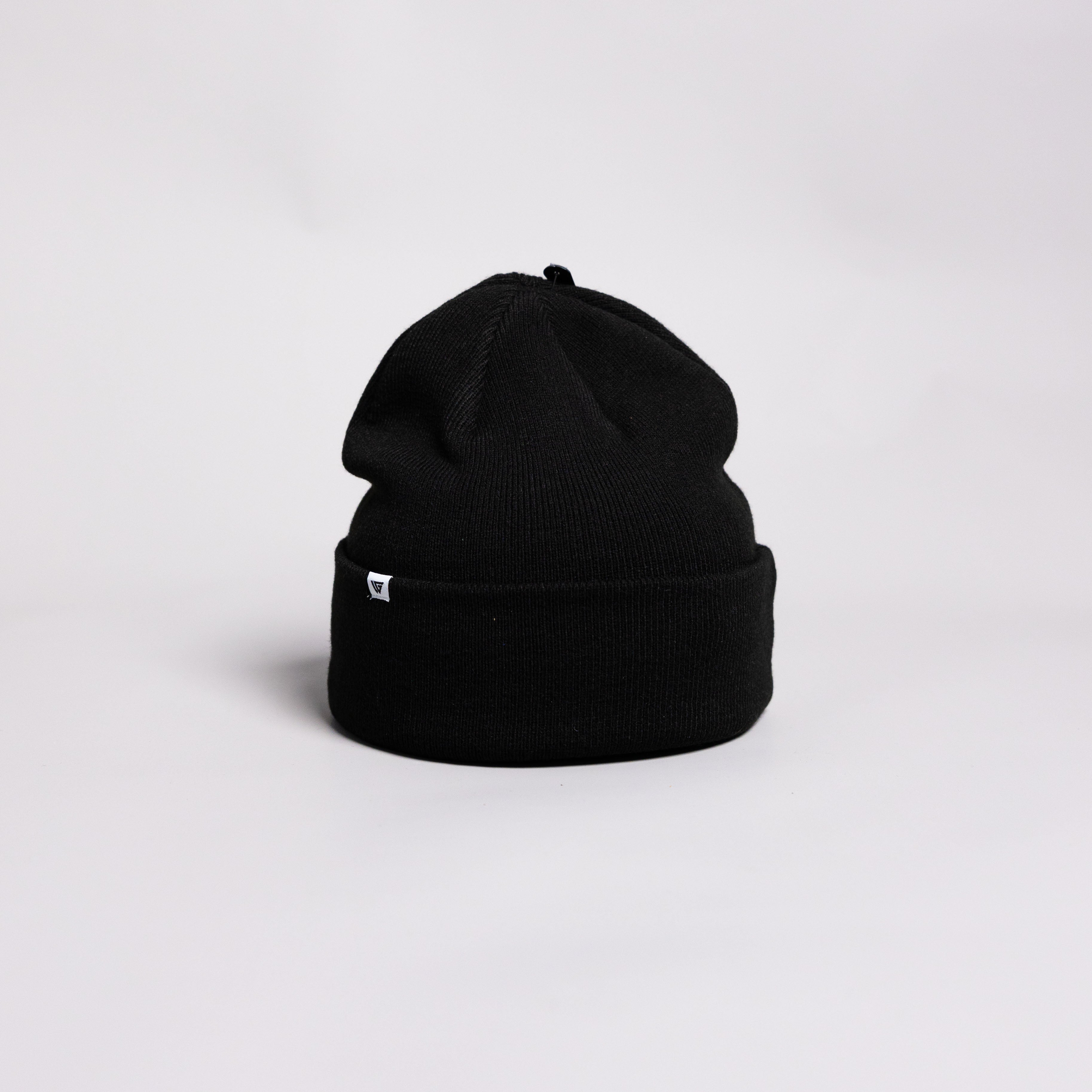 BYU Cougars Tilt Beanie Black & White Block B Knit - Plain Black Cuffed View