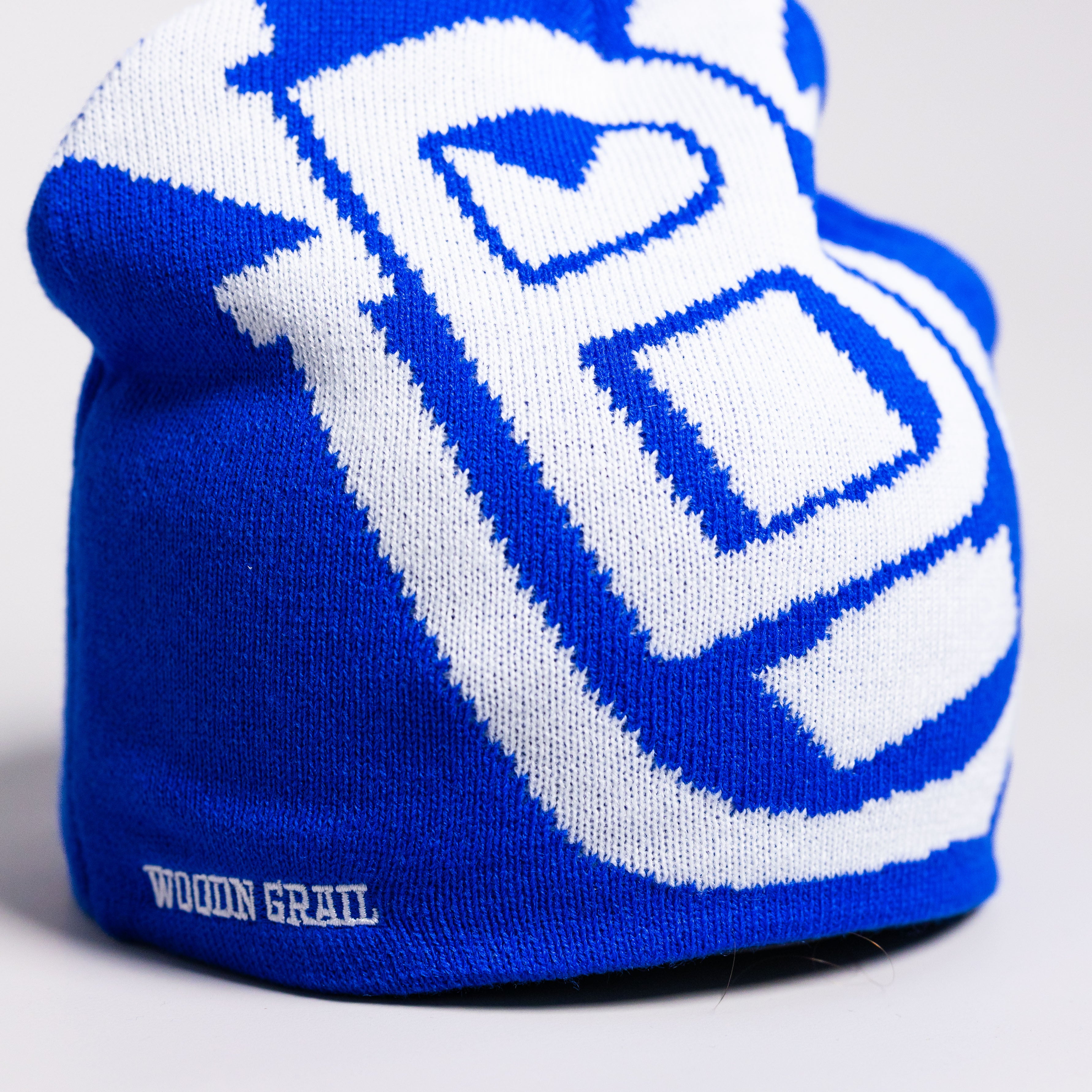 BYU Cougars Tilt Beanie Royal Blue & White Block B Knit - Front Detail