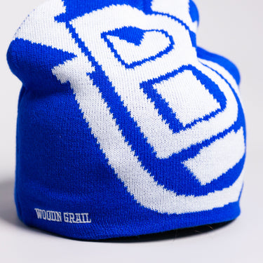BYU Cougars Tilt Beanie Royal Blue & White Block B Knit - Front Detail