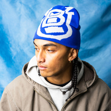 BYU Cougars Tilt Beanie Royal Blue & White Block B Knit - On Model Lifestyle
