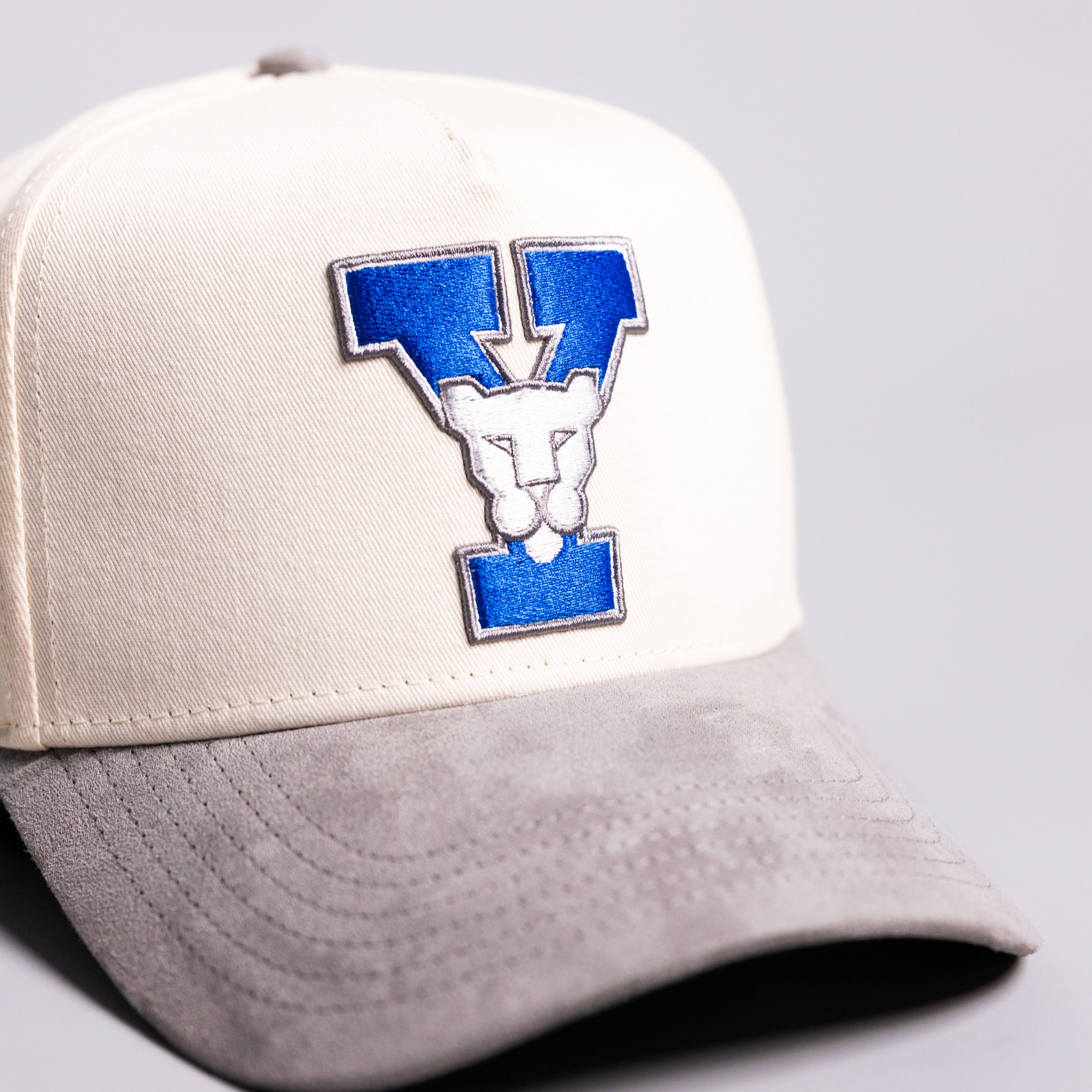 BYU Cougars Y Atari Hat Cream Cotton Grey Suede Brim Snapback College BYU - Front Detail