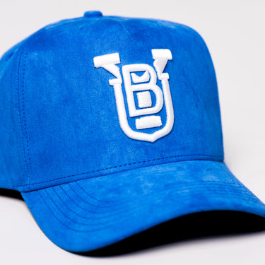 BYU OG Hat Blue Suede White Logo Snapback Brigham Young University - Front Detail