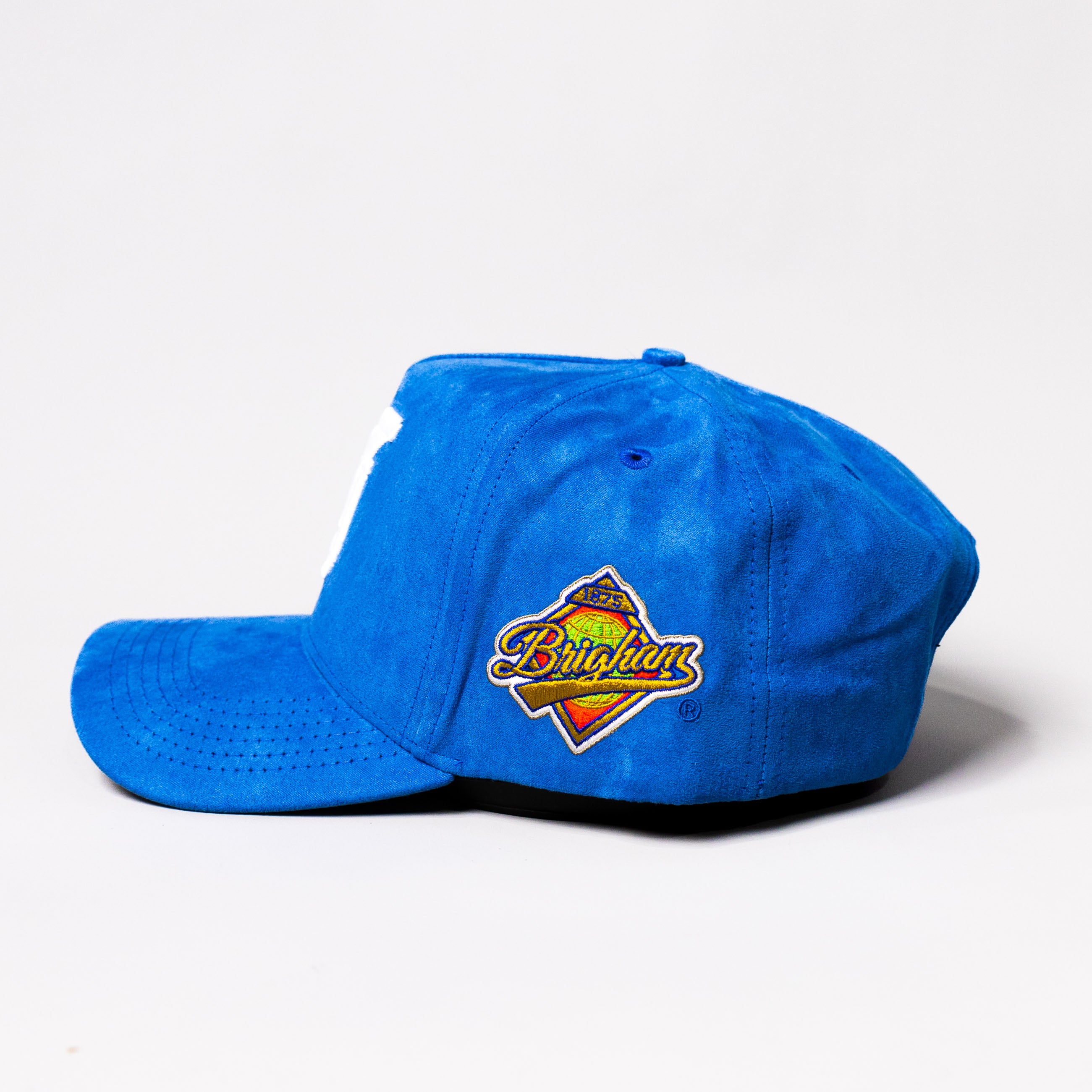 BYU OG Hat Blue Suede White Logo Snapback Brigham Young University - Side Patch