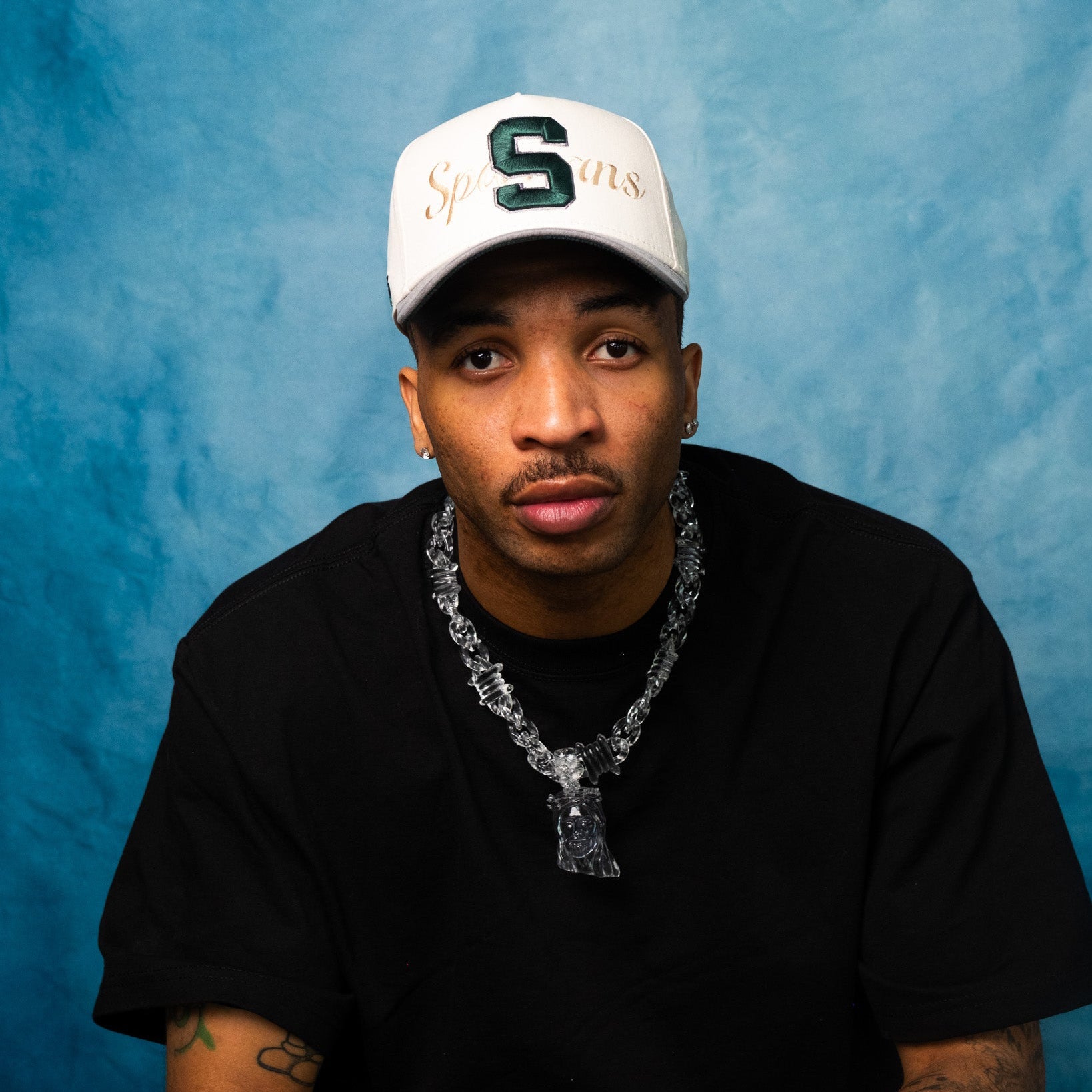 Cream & Grey Michigan State Spartans Snapback Hat Block S & Suede Brim - On Model Lifestyle