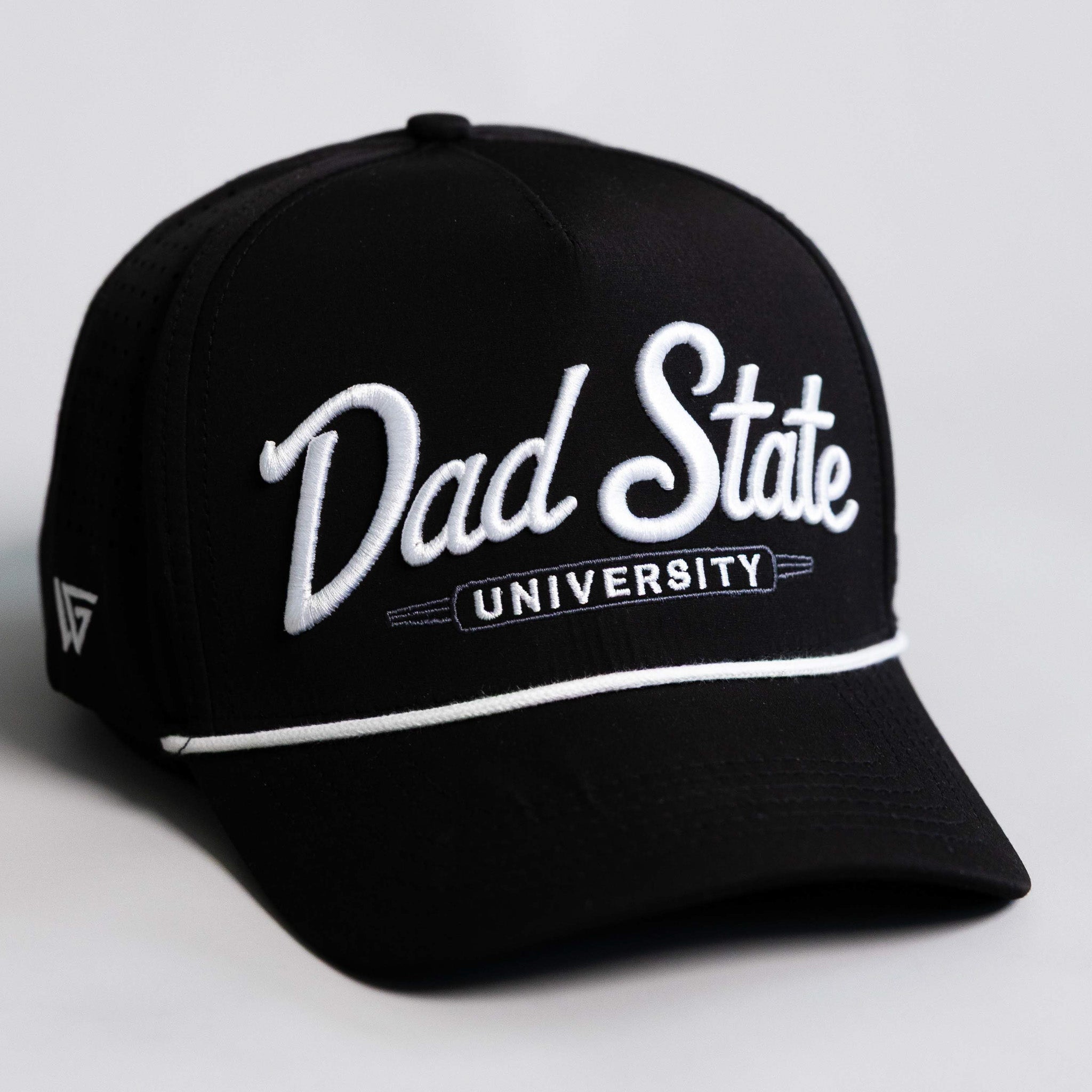Dad State University Hat Black Performance Rope Snapback - Front Detail