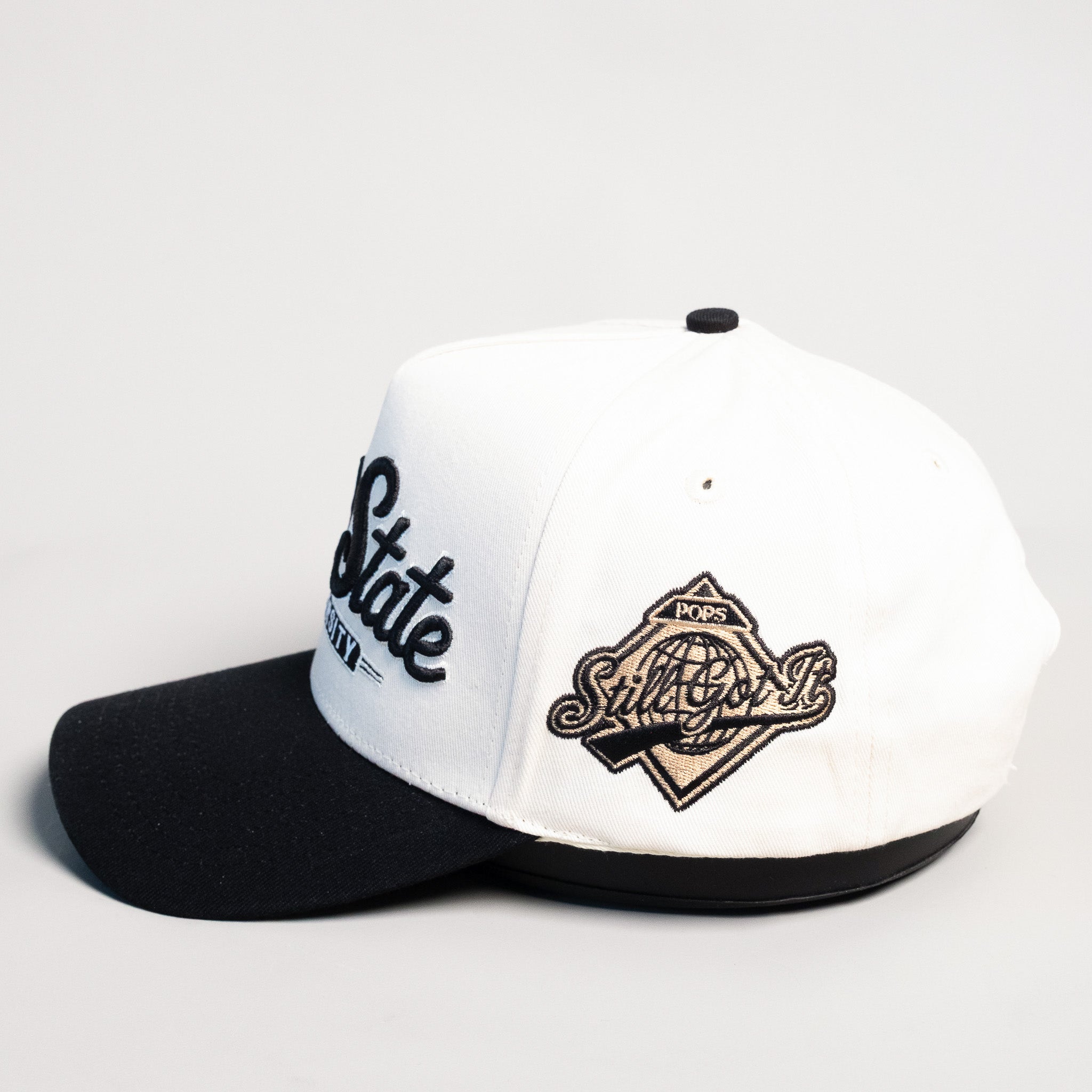 Dad State University Hat Cream Black Snapback - Side Patch