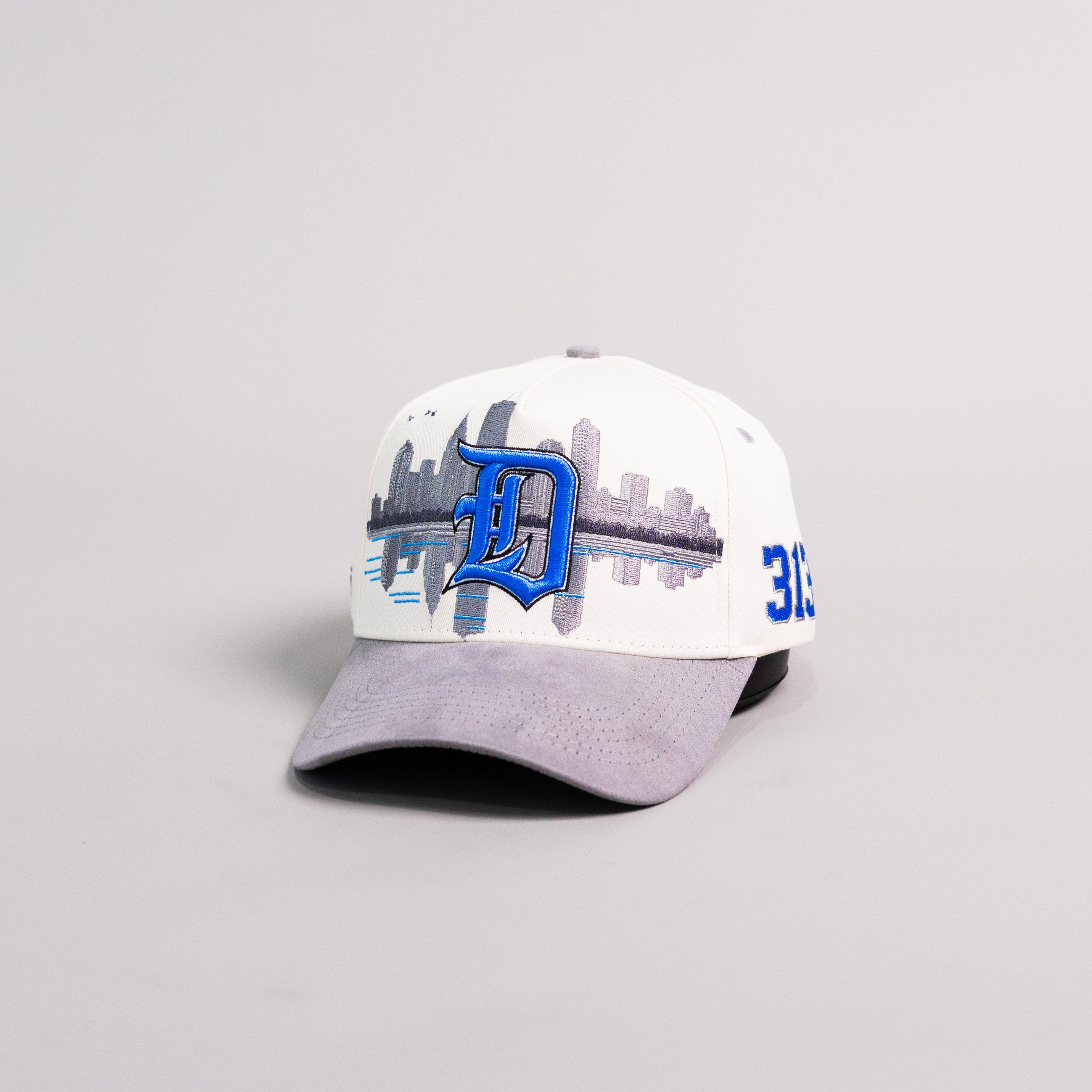 Detroit Hat Cream & Grey Suede Skyline 313 Snapback - Angled View