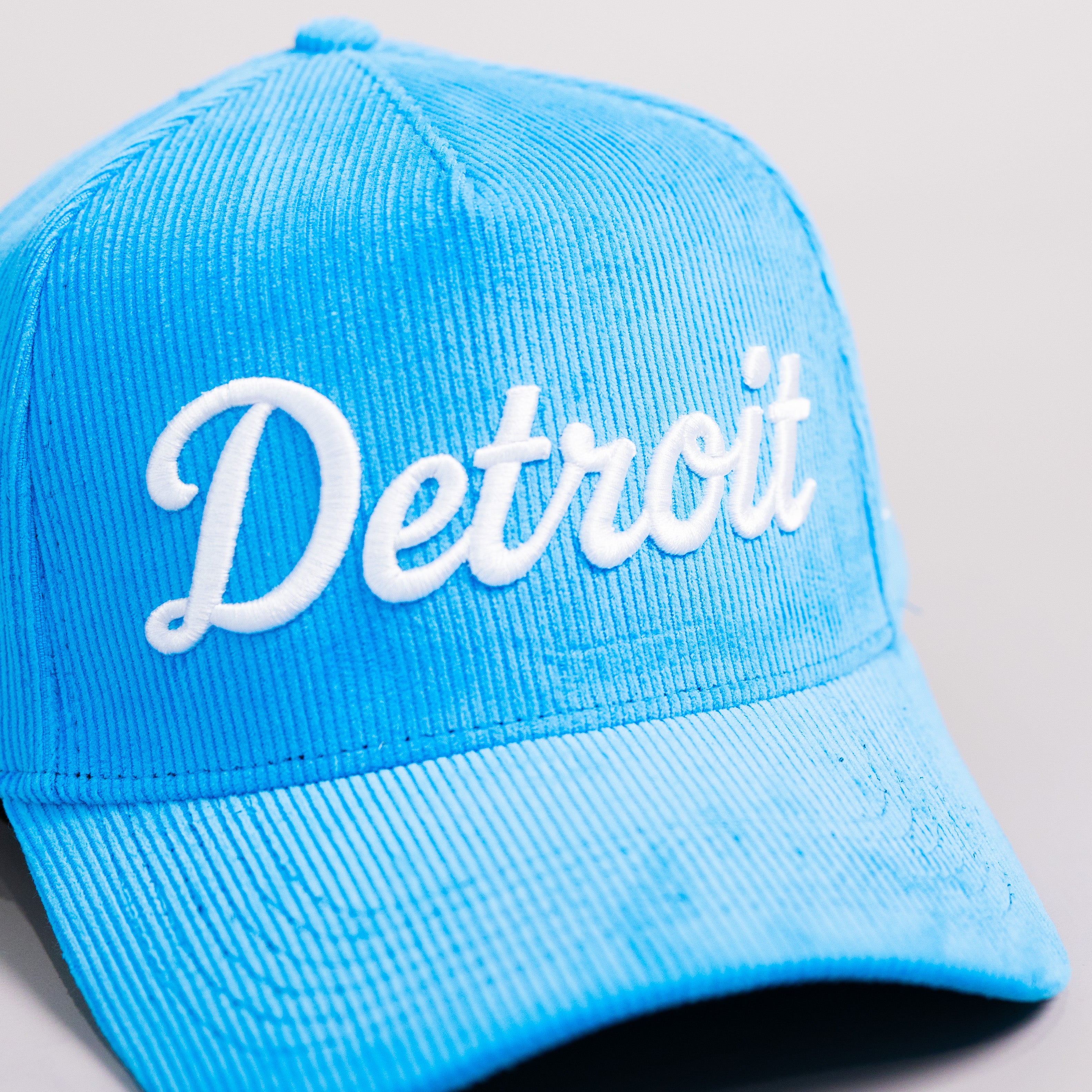 Detroit Script Hat Electric Blue Corduroy Stamp Patch Snapback City Logo - Front Detail