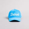 Detroit Script Hat Electric Blue Corduroy Stamp Patch Snapback City Logo - Front Panel