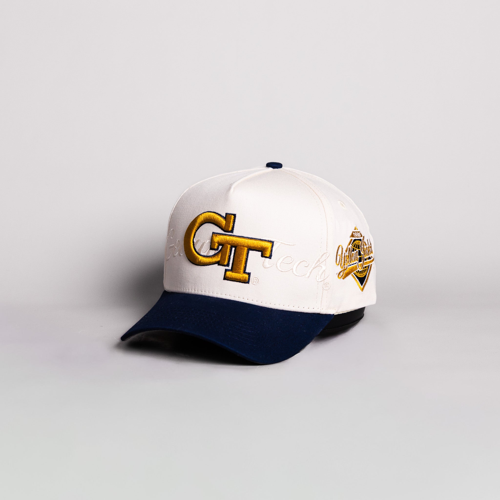 Georgia Tech Yellow Jackets Hat Cream & Navy Script Snapback - Angled View